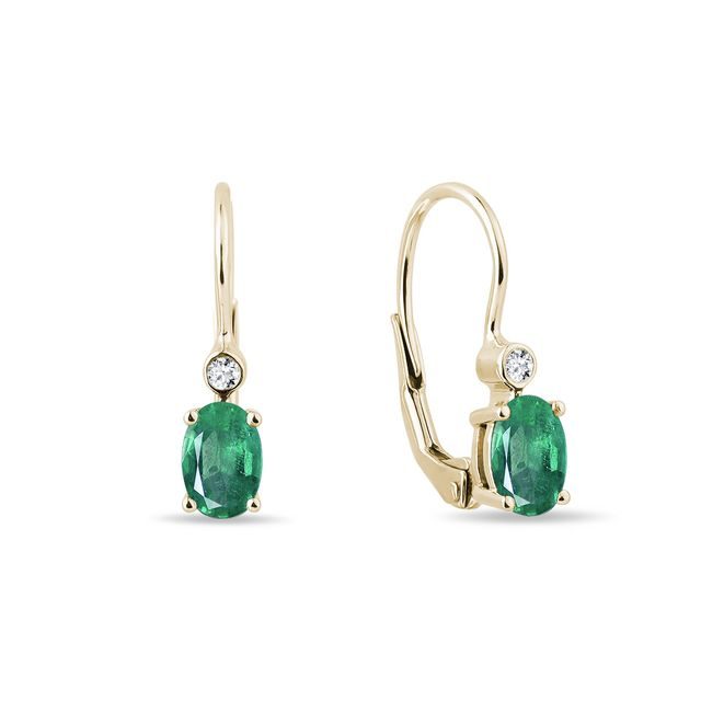 EMERALD AND DIAMOND EARRINGS IN YELLOW GOLD - EMERALD EARRINGS - EARRINGS