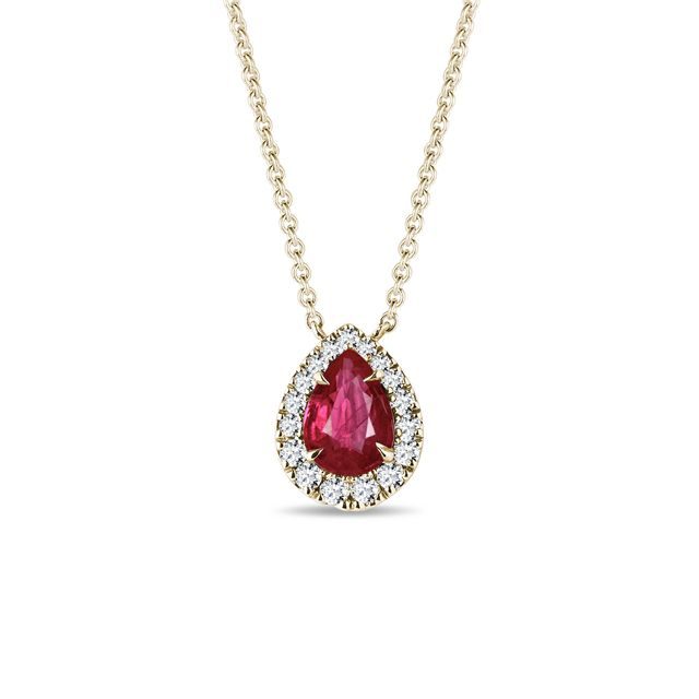 Elegantný diamantový náhrdelník zo žltého zlata s rubínom