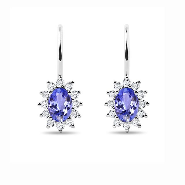 BOUCLES D'OREILLES D'OR BLANC AVEC TANZANITES ET DIAMANTS - BOUCLES D’OREILLES EN TANZANITE - BOUCLES D'OREILLES