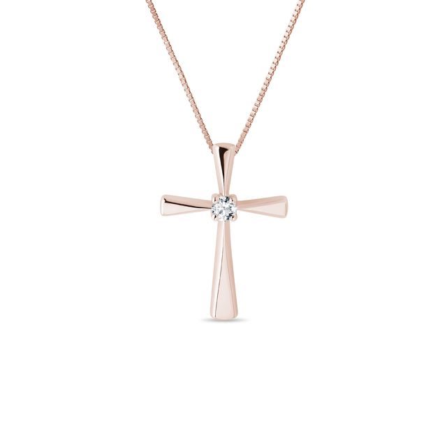 PŘÍVĚSEK KŘÍŽEK S DIAMANTEM V RŮŽOVÉM ZLATĚ - NÁHRDELNÍKY S DIAMANTY - NÁHRDELNÍKY