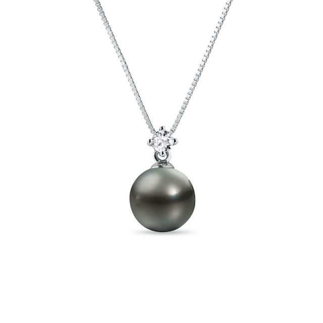 HALSKETTE MIT TAHITIPERLEN UND DIAMANT IN WEISSGOLD - PERLEN ANHÄNGER - PERLEN