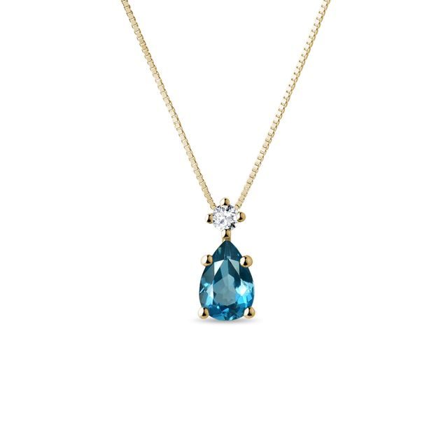 LONDON BLUE TOPAZ PENDANT IN YELLOW GOLD - TOPAZ NECKLACES - NECKLACES