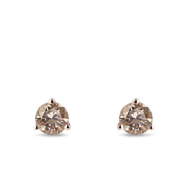 CHAMPAGNE DIAMOND STUD EARRINGS IN ROSE GOLD - DIAMOND STUD EARRINGS - EARRINGS