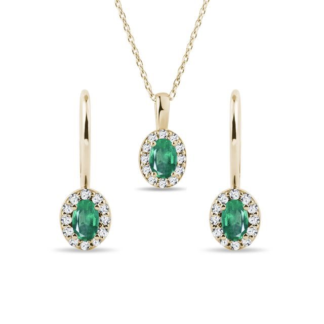 SET HALO ŠPERKŮ SE SMARAGDY A DIAMANTY VE 14K ZLATĚ - DRAHOKAMOVÉ SOUPRAVY - ŠPERKY