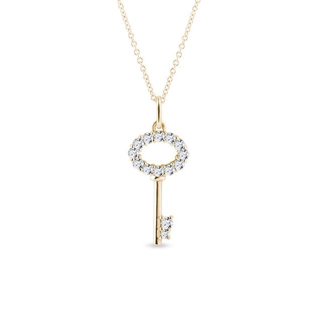 GOLD KEY PENDANT WITH DIAMONDS - DIAMOND NECKLACES - NECKLACES