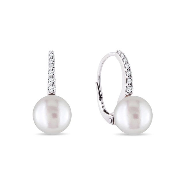 14k White Gold Diamond Earrings with Pearls