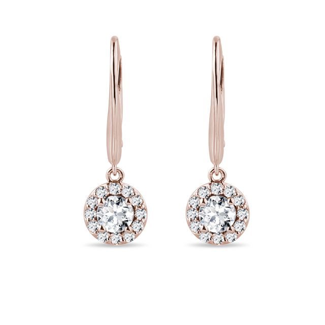 Hanging pendant diamond halo earrings in rose gold