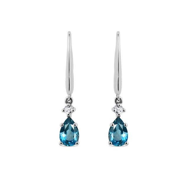 BOUCLES D'OREILLES PENDANTES EN OR BLANC AVEC TOPAZES ET DIAMANTS - BOUCLES D'OREILLES EN TOPAZE - BOUCLES D'OREILLES