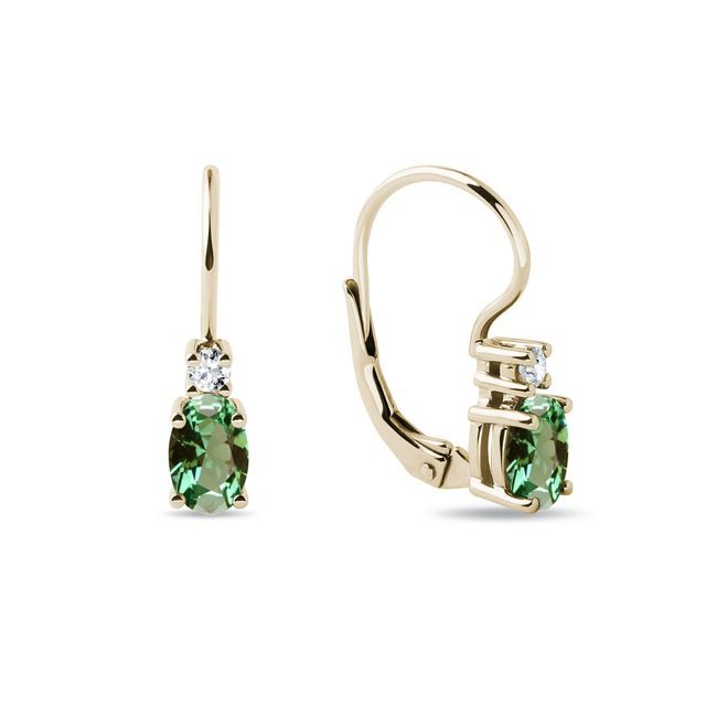 GREEN TOURMALINE AND DIAMOND DROP EARRINGS IN YELLOW GOLD - TOURMALINE EARRINGS - EARRINGS