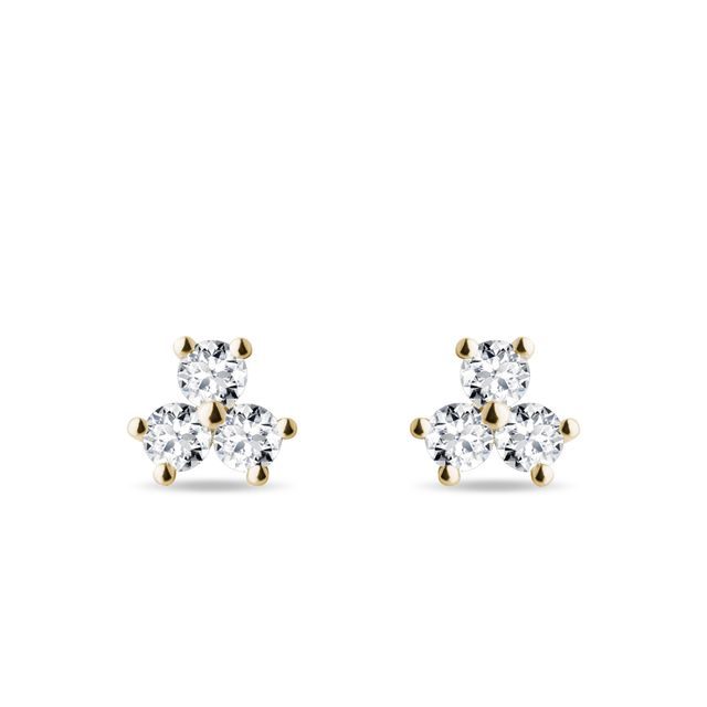 PUCES D'OREILLES EN OR AVEC TROIS DIAMANTS - PUCES D'OREILLES EN DIAMANT - BOUCLES D'OREILLES