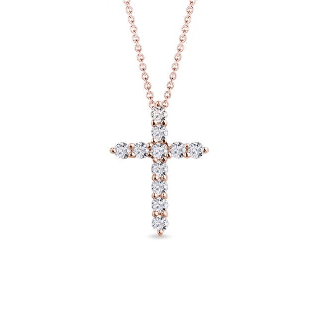 COLLIER EN OR ROSE AVEC PENDENTIF EN CROIX ET DIAMANTS - COLLIERS AVEC DIAMANTS - COLLIERS