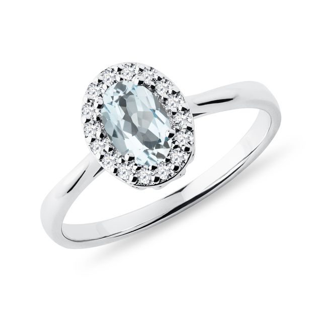 BAGUE EN OR BLANC AVEC AIGUE-MARINE ET BRILLANTS - BAGUES EN AIGUE-MARINE - BAGUES