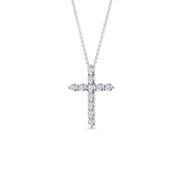 Diamond cross necklace in white gold