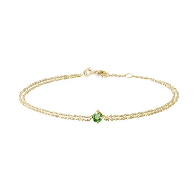 GREEN DIAMOND DOUBLE CHAIN BRACELET IN YELLOW GOLD - DIAMOND BRACELETS - BRACELETS