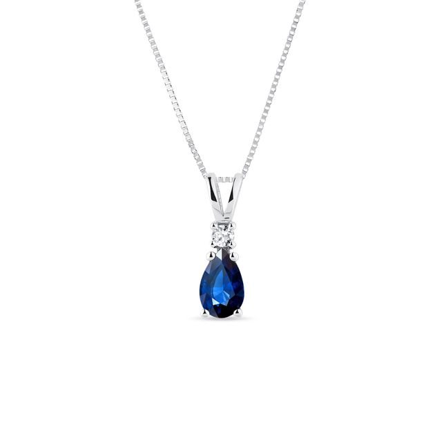 SAPPHIRE AND DIAMOND PENDANT IN WHITE GOLD - SAPPHIRE NECKLACES - NECKLACES