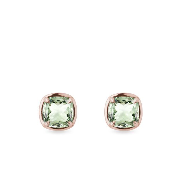 BOUCLES D'OREILLES EN OR ROSE ET AMÉTHYSTES VERTES - BOUCLES D'OREILLES EN AMÉTHYSTE - BOUCLES D'OREILLES