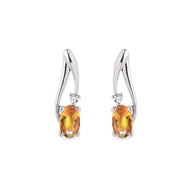 BOUCLES D'OREILLES EN OR BLANC AVEC CITRINES ET DIAMANTS - BOUCLES D'OREILLES EN CITRINE - BOUCLES D'OREILLES