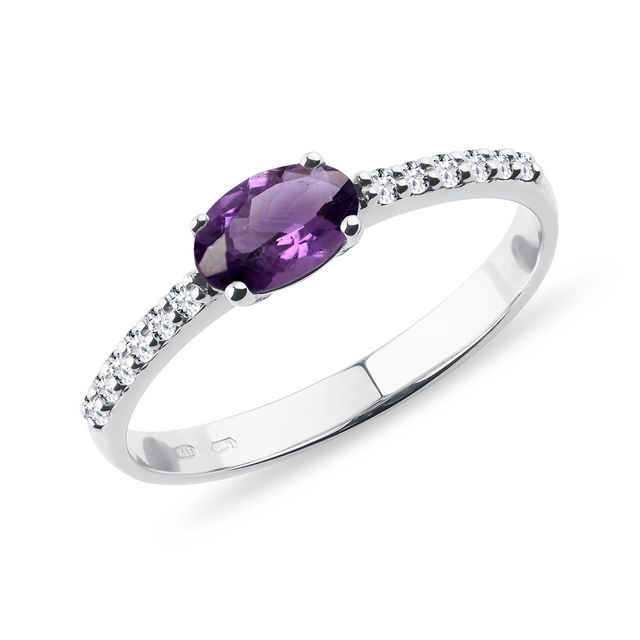 Amethyst Ring with Diamonds in White Gold