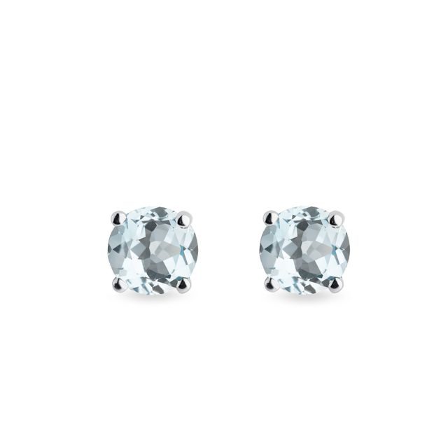 BLUE AQUAMARINE STUD EARRINGS IN WHITE GOLD - AQUAMARINE EARRINGS - EARRINGS