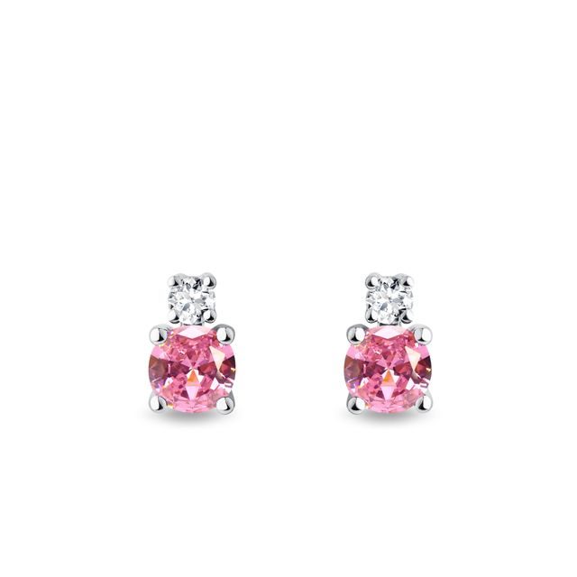 PINK SAPPHIRE AND DIAMOND EARRINGS IN WHITE GOLD - SAPPHIRE EARRINGS - EARRINGS