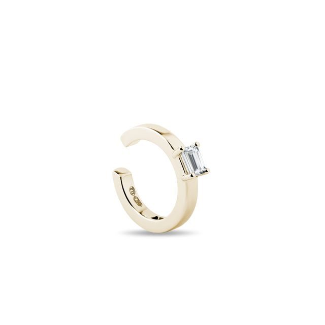 ZLATÁ NÁUŠNICE EAR CUFF S DIAMANTEM V BRUSU EMERALD - NÁUŠNICE NA JEDNO UCHO - NÁUŠNICE