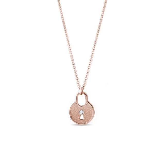 Padlock pendant with a diamond in rose gold KLENOTA