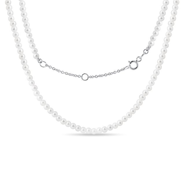 HALSKETTE MIT KLEINEN PERLEN AUS 14 KT WEISSGOLD - PERLEN KETTEN - PERLEN