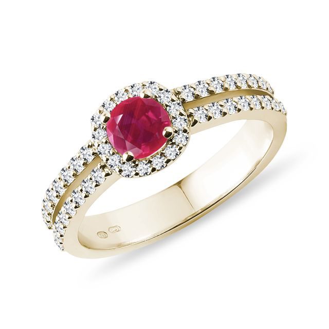 BAGUE DELUXE D'OR JAUNE AVEC RUBIS ET DIAMANTS - BAGUES EN RUBIS - BAGUES