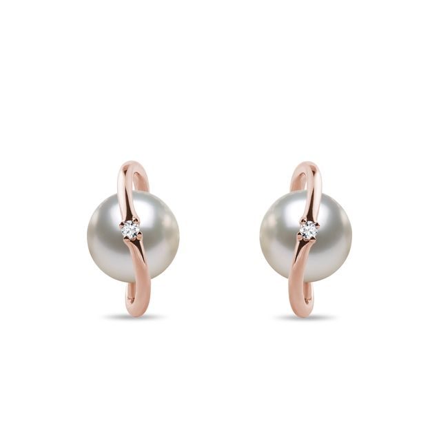 BOUCLES D'OREILLES ORIGINALES AVEC PERLE AKOYA EN OR ROSE - BOUCLES D'OREILLES EN PERLES - PERLES
