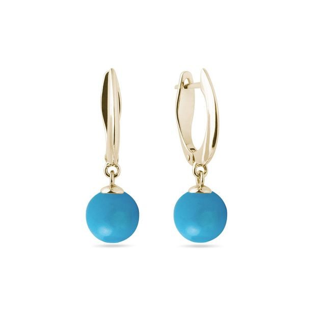 BOUCLES D'OREILLES EN OR JAUNE AVEC TURQUOISES - BOUCLES D'OREILLES AVEC GEMMES - BOUCLES D'OREILLES