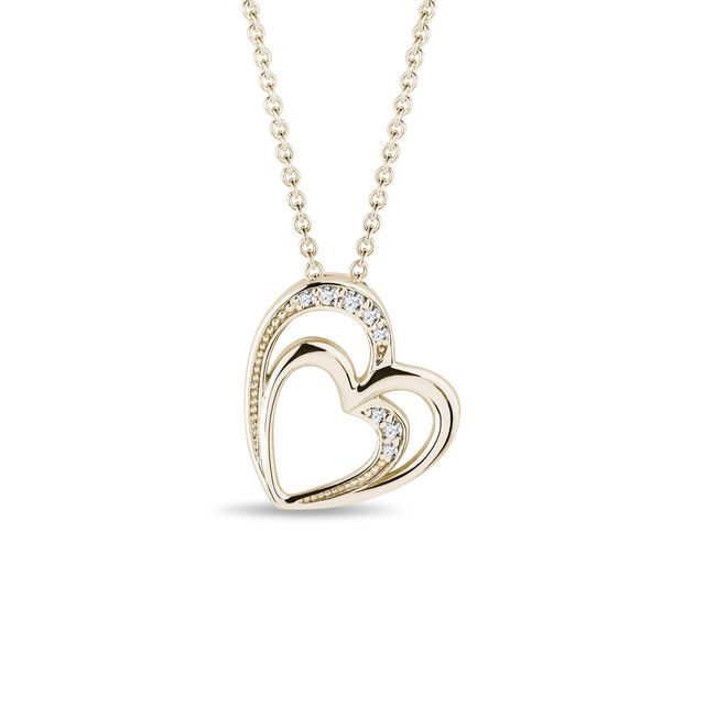 PENDENTIF DEUX CŒURS EN OR JAUNE ET DIAMANT - COLLIERS AVEC DIAMANTS - COLLIERS