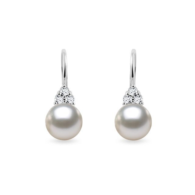 AKOYA PEARL AND DIAMOND WHITE GOLD EARRINGS - PEARL EARRINGS - PEARL JEWELLERY