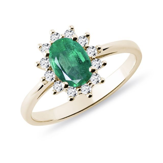 EMERALD AND DIAMOND RING IN YELLOW GOLD - EMERALD RINGS - RINGS