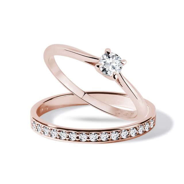ENSEMBLE DE BAGUES DE FIANÇAILLES EN OR ROSE - BAGUE DE FIANÇAILLES ET ALLIANCE ASSORTIES - BAGUES DE FIANÇAILLES