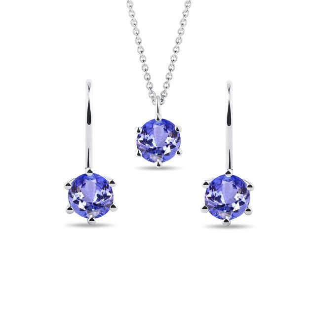 SET AUS HALSKETTE UND OHRRINGEN MIT TANSANITEN IN WEISSGOLD - SCHMUCK-SETS - SCHMUCK