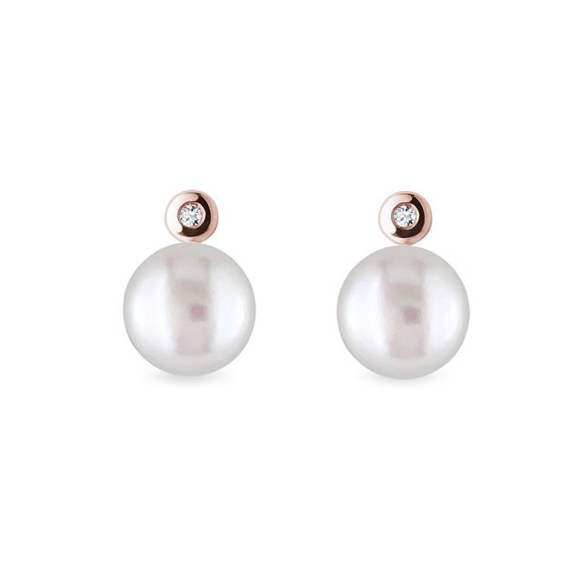 PEARL AND BEZEL CUT DIAMOND EARRINGS IN ROSE GOLD - PEARL EARRINGS - PEARL JEWELLERY