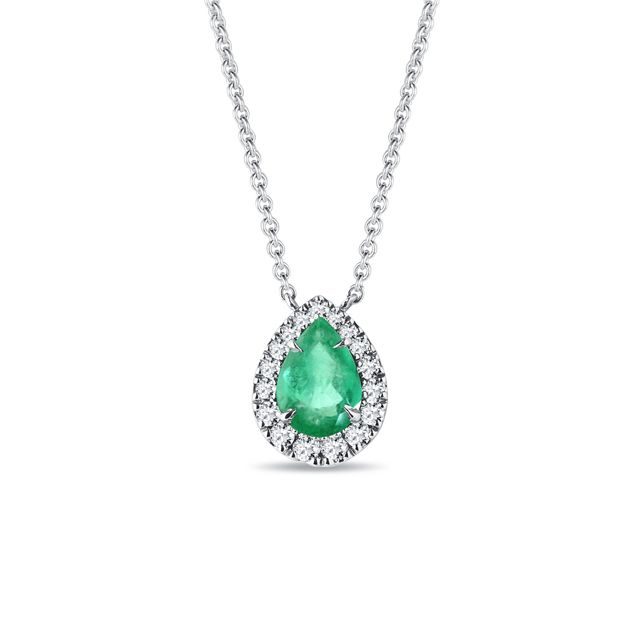 ELEGANT DIAMOND NECKLACE WITH EMERALD IN WHITE GOLD - EMERALD NECKLACES - NECKLACES