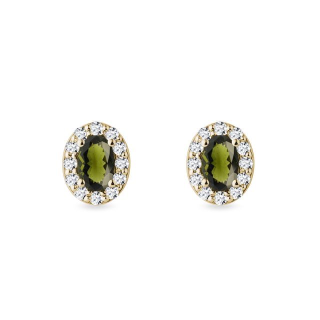 WEISSGOLDENE OHRRINGE MIT DIAMANTEN UND OVALEM MOLDAVIT - OHRRINGE MIT MOLDAVIT - OHRRINGE
