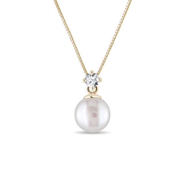 GOLD PENDANT WITH DIAMOND AND PEARL WHITE - PEARL PENDANTS - PEARL JEWELRY