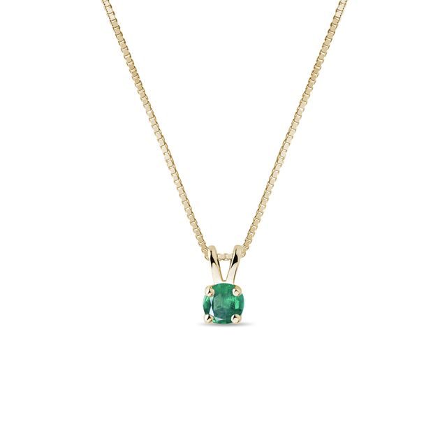 GOLD NECKLACE WITH ROUND EMERALD - EMERALD NECKLACES - NECKLACES