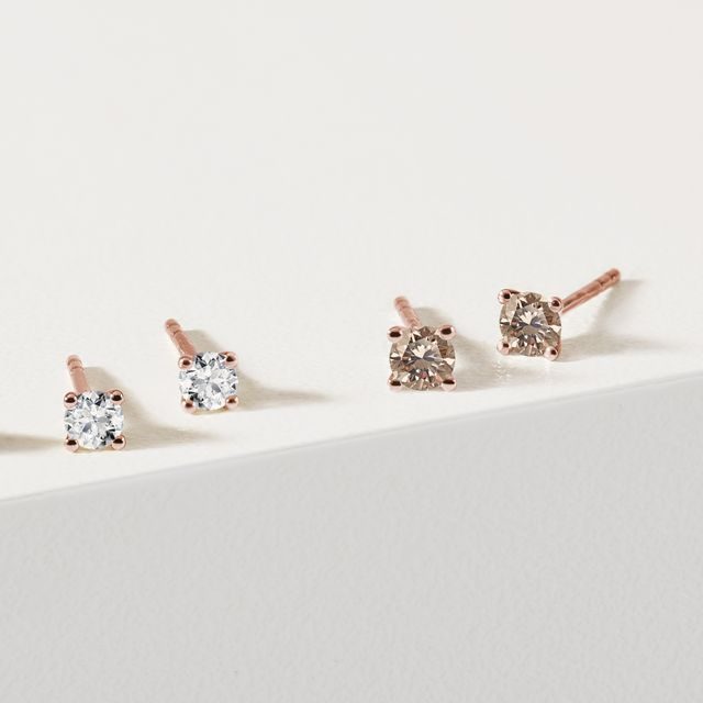 Champagne Diamond Stud Earrings in Rose Gold | KLENOTA