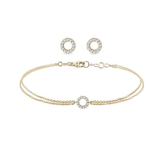 PUCES D'OREILLES ET BRACELET CERCLE, OR ET DIAMANTS - ENSEMBLES DE BIJOUX EN DIAMANT - BIJOUX
