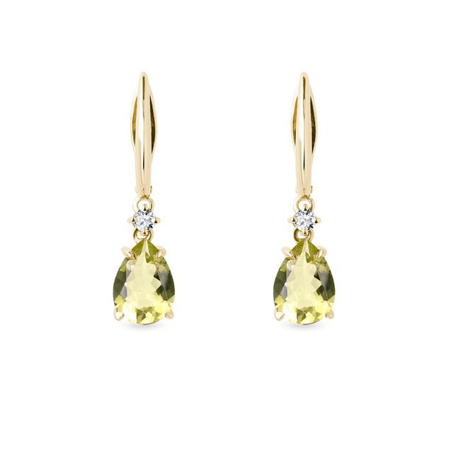 Boucles d'oreilles en or avec quartz Lemon et diamants