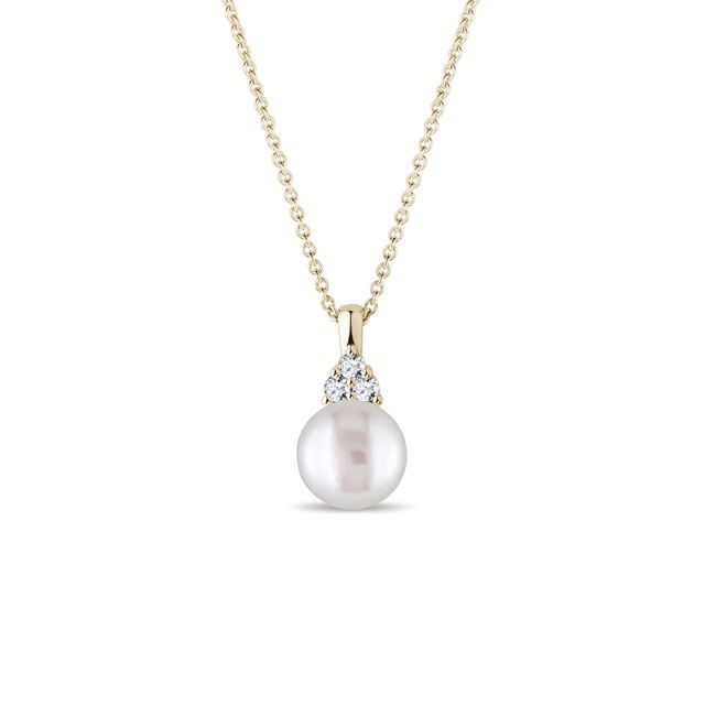 FRESHWATER PEARL AND DIAMOND YELLOW GOLD NECKLACE - PEARL PENDANTS - PEARL JEWELLERY