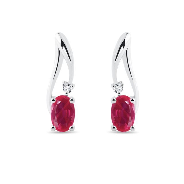 WHITE GOLD EARRINGS WITH RUBIES AND DIAMONDS - RUBY EARRINGS - EARRINGS