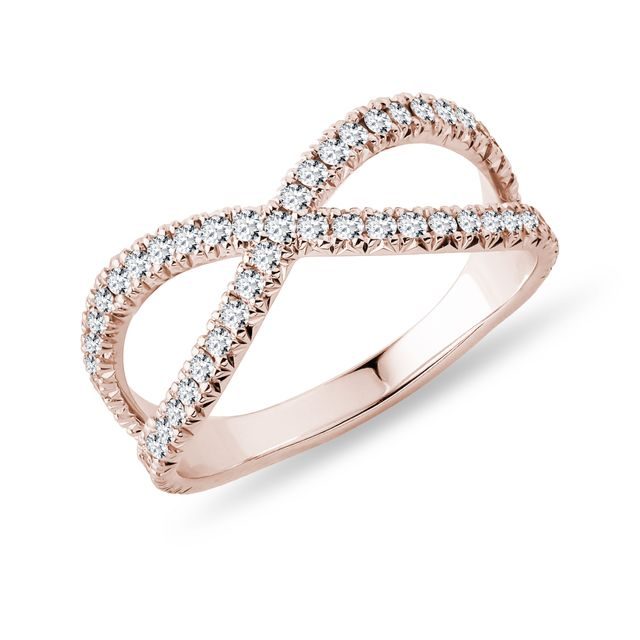 BAGUE DOUBLE ANNEAU EN OR ROSE SERTIE DE DIAMANTS - BAGUES EN DIAMANT - BAGUES