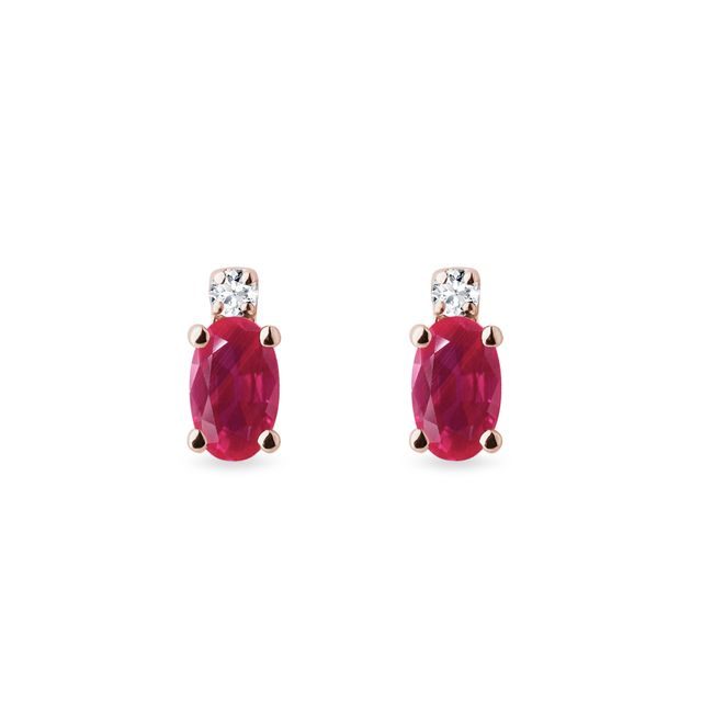 RUBY AND DIAMOND STUD EARRINGS IN ROSE GOLD - RUBY EARRINGS - EARRINGS