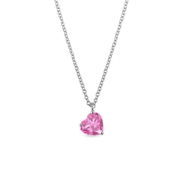 HEART-SHAPED PINK SAPPHIRE NECKLACE IN WHITE GOLD - SAPPHIRE NECKLACES - NECKLACES