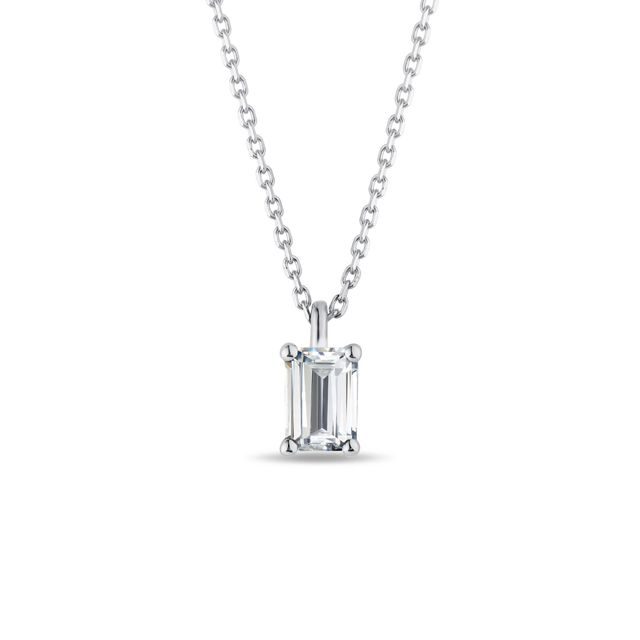 NÁHRDELNÍK S DIAMANTEM EMERALD CUT V BÍLÉM ZLATĚ - NÁHRDELNÍKY S DIAMANTY - NÁHRDELNÍKY