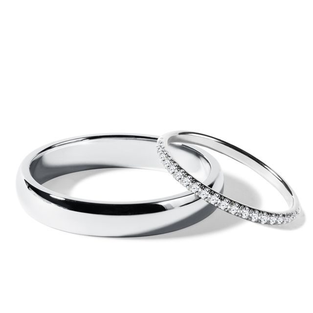 WEDDING RING SET WITH DIAMOND HALF ETERNITY RING IN WHITE GOLD - WHITE GOLD WEDDING SETS - WEDDING RINGS